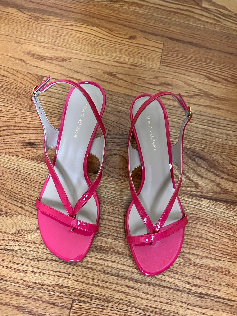 Stuart Weitzman Hot Pink Patent Strappy Slingback Sandals